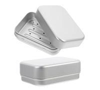 FUOYLOO 2pcs Aluminum Soap Dish with Dual Layer Design and Lid Rectangular Self Draining Soap Holder for Travel and Bathroom Reusable Metal Tin Container Preventing Slipping