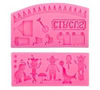 FUOYLOO 2Pcs Circus Animal Fondant Silicone Molds Elephant and Bear Clown Shape Baking Cake Decorating Tool DIY Kitchen Gadget for Home Baking