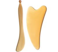 FUOYLOO 2pcs Ox Horn Gua Sha Scraping Board Set with Massage Stick, Facial Therapy Tool for Skin Care and Muscle Relaxation, Suitable for Face Massage and Physical Therapy Assorted style