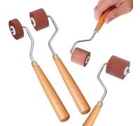 FUOYLOO 3pcs Brayer Rollers Rubber Brayer Roller for Crafting Brown Wood Stainless Steel Reduces Fatigue Excellent Printing Results Suitable for Craft Stamping and Printmaking