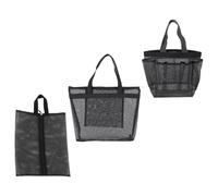 FUOYLOO 3pcs Portable Black Mesh Cosmetic Bag Set Made of Sturdy Polyester, Practical and Portable Toiletry Pouches for Travel and Luggage Storage