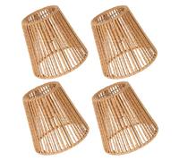 FUOYLOO 4pcs Khaki Woven Paper Rope Lamp Shades with Imitation Rattan and Iron Frame, Versatile Use to Emit Soft Ambient Lighting for Bedroom and Living Room Floor Or Table Lamps