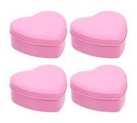 FUOYLOO 4Pcs Large Pink Heart-Shaped Tinplate Candy Boxes with Lid, Multipurpose Storage Containers for Sweets and Biscuits, Valentine’S Day Candy Holders