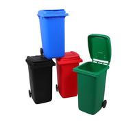 FUOYLOO 4Pcs Mini Trash Can Pencil Holder with Lid, Plastic Desktop Pen Cup Organizer Set in Black, Blue, Green, Red for Office and School Desk Accessories