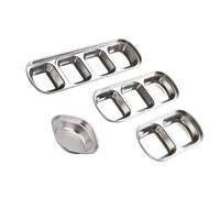 FUOYLOO 4pcs Stainless Steel Vinegar Dipping Dish Set, Divided Sauce Dishes for Sugar and Vinegar, Easy to Clean and Rust Resistant, Silver Seasoning Plates for Home Use