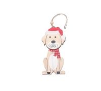 FUOYLOO 4pcs Wooden Dog Shaped Pendants with Christmas Hat and Red Scarf, Creative Home Decoration Hanging Ornaments for Wall Or Tree, Lovely Puppy Design for Festive Season