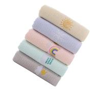 FUOYLOO 5 pcs Cotton S Towels Absorbent Soft Washcloths for Face and Hands Multipurpose Embroidered Hand Towels in Yellow Pink Green Blue Gray