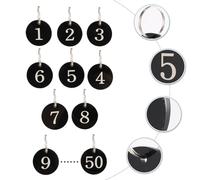 FUOYLOO 50pcs Acrylic Number Key Tags Round Shape and High Practicality for Hotel Use and Restaurant Use, Black Keyring Tags with Fashionable Appearance