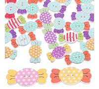 FUOYLOO 50pcs Candy Shaped Wood Buttons Decorative Clothes Buttons Smooth Finish Easy to Sew for Clothing Embellishments and Home Decor