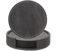 FUOYLOO 6pcs Double-sided Dark Grey Leather Cup Coasters Set with Non-slip Insulated Heat-resistant Pads for Household Drink Protection and Home Decor