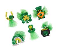FUOYLOO 6pcs St Patrick’s Day Shamrock Hair Clips Set - Decorative Hair Barrettes with Green Leprechaun, Rainbow Bridge, Clover, Top Hat, Gold Coin Pot Horseshoe Designs for Party
