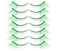 FUOYLOO 7 Pairs Fake Eyelashes Green Fiber Soft and Comfortable Unique Fun Style Easy to Use False Lashes for Halloween Makeup Looks St Patrick's Day Exclusive