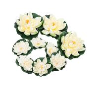 FUOYLOO 9pcs Artificial White Water Lily Floating Lotus Flowers Home Ornament with Eva Material Decorative Fake Lotus Leaves for Ponds and Aquatic Plants in Homes and Public Places
