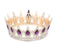FUOYLOO Baroque Drop-shaped Rhinestone Bride Crown Hair Accessory, Golden Base with Deep Purple Jewels, Wedding Tiara Headband for Bridal Party and Prom