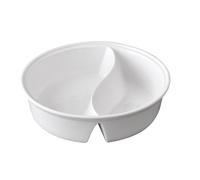 FUOYLOO Ceramic Food Bowl with Double Compartment Divided Design, White Japanese Style Ramen Noodle Bowl, Easy to Clean and Store, for Serving Salad or Noodles