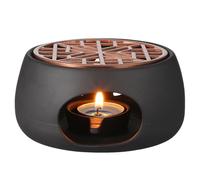 FUOYLOO Ceramic Teapot Warmer Set with Black Jade Flower Stove and Purple Mat, Tealight Candle Base for Household Tea Warming, Japanese Style Hollow Tea Warmer for Home Use