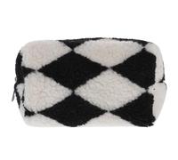 FUOYLOO Checkered Plush Makeup Bag Multifunctional Storage Cosmetic Pouch Comfortable to The Touch Black Fashionable Travel Bag for Everyday Use