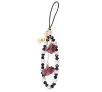 FUOYLOO Crystal Flower Phone Lanyard Strap with Anti-lost Beaded Chain Black Wrist Phone Charm Pendant and Bag Decoration Cute Hanging Rope Accessory Random Color