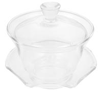 FUOYLOO Glass Tea Cup Saucer Set 200ml Capacity with Unique Traditional Chinese Style Design, Practical and Easy to Clean, for Office Use with Co-Workers and Friends