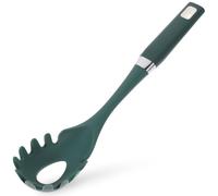FUOYLOO Heat Resistant Silicone Pasta Spoon with Random Style Handle, Matte Dark Green Spaghetti Server for Cooking and Serving Pasta at Home