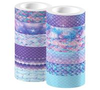 FUOYLOO Mermaid Washi Tape 12 Rolls Adhesive DIY Scrapbook Tape for Crafts and Stationery Decoration