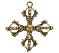 FUOYLOO Mystical Pestle Pendant Vajra Cross Shaped Brass Craft Vajra Keychain Ornament Brass Pendant for Temple Decoration Items