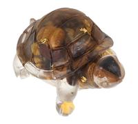 FUOYLOO Natural Tiger Eye Crystal Turtle Sculpture, Desktop Animal Figurine Home Decoration, Small Resin Gemstone Ornament for Office and Garden Display