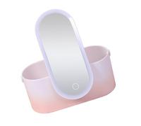 FUOYLOO Portable Abs Makeup Organizer Box with LED Vanity Mirror Compact Desktop Cosmetic Storage Case for Lipstick Skincare and Jewelry Space-saving Pink Gradient Design for Home and