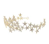 FUOYLOO Rhinestone Crown Headpiece Star Hairband Golden Alloy Baroque Style Comfortable for Long Time Wearing Party Photo Activity
