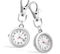 FUOYLOO Watch Clip-on 2 Pcs Silver Pocket Watch with Quartz Movement Luminous Pointers Stainless Steel Glass for Nurses Doctors