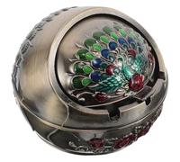 FUOYLOO Windproof Metal Ashtray with Lid, Vintage Decorative Cigar Ash Holder, Portable Retro Style for Home Office and Outdoor Patio