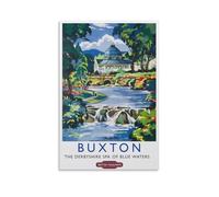 FUPMTKLT Buxton British Railways Vintage Travel English Peak District Lake And Bridge Canvas Poster Wall Art Decor Print Picture Paintings for Living Room Bedroom Decoration 20x30inch(50x75cm)