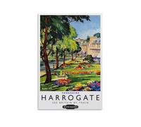 FUPMTKLT Harrogate British Railways Vintage Travel Town Garden Avenue Canvas Poster Bedroom Decor Landscape Office Room Decor Gift 20x30inch(50x75cm)