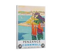 FUPMTKLT Penzance Cornwall British Railways Vintage Travel Seaside Charming Coastal Canvas Poster Bedroom Decor Landscape Office Room Decor Gift 08x12inch(20x30cm)