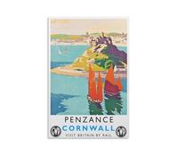 FUPMTKLT Penzance Cornwall British Railways Vintage Travel Seaside Charming Coastal Canvas Poster Bedroom Decor Landscape Office Room Decor Gift 20x30inch(50x75cm)