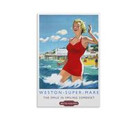 FUPMTKLT Weston-Super-Mare British Railways Travel Beach Pier Seaside Canvas Poster Bedroom Decor Landscape Office Room Decor Gift 08x12inch(20x30cm)