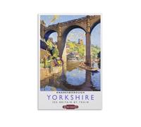 FUPMTKLT Yorkshire Bridge British Railways Vintage Travel River And Boat Scenic Canvas Poster Wall Art Decor Print Picture Paintings for Living Room Bedroom Decoration 08x12inch(20x30cm)