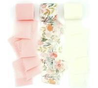FUPOHUA Printed Flowers Frayed Edged Satin Handmade Chiffon Ribbon For Wedding Invitation Bouquet Birth Party DIY Dec Gift 3 Roll 5m