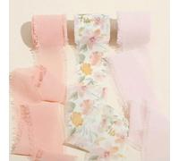 FUPOHUA Printed Flowers Frayed Edged Satin Handmade Chiffon Ribbon For Wedding Invitation Bouquet Birth Party DIY Dec Gift 3 Roll 5m