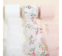 FUPOHUA Printed Flowers Frayed Edged Satin Handmade Chiffon Ribbon For Wedding Invitation Bouquet Birth Party DIY Dec Gift 3 Roll 5m