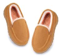 FUPPIA Boys House Slippers Memory Foam Moccasin Shoes Furry Plush Lining NonSlip Indoor Outdoor Boys Slippers for Little/Big Kids Beige 12