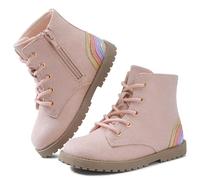 FUPPIA Gilrs Boots with Zipper Suede Toddler Ankle Booties Fashion Rainbow Boots for Toddler/Little/Big Kids Pink Size 2