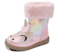 FUPPIA Toddler Girls Winter Boots Unicorn Snow Boots for Toddler Little Kids Girls Side Zipper Dark Pink 11