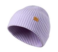 FUQILA 100% Merino Wool Cuff Beanie Hat, Unisex Warm Winter Caps Soft, Breathable & Cozy Stretchy Knitted Cuffed Cap, Light Purple, One size