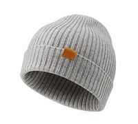 FUQILA 100% Merino Wool Cuff Beanie Hat, Unisex Warm Winter Caps Soft, Breathable & Cozy Stretchy Knitted Cuffed Cap, Light Grey, One Size