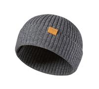 FUQILA 100% Merino Wool Fisherman Beanie Hat, Unisex Warm Winter Hats, Soft Breathable Knitted Short Cuffed Cap, Dark Grey, One size