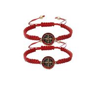 Fuqimanman2020 1~2 Pcs Catholic Adjustable String Bracelets Handmade Woven Saint Benedict Medal Bracelet Religious Bracelet Gifts for Women Men, 1, Metal, no gemstone