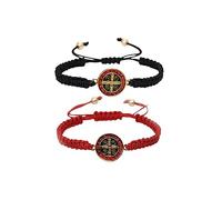 Fuqimanman2020 1~2 Pcs Catholic Adjustable String Bracelets Handmade Woven Saint Benedict Medal Bracelet Religious Bracelet Gifts for Women Men, 1, Metal, no gemstone
