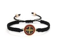 Fuqimanman2020 1~2 Pcs Catholic Adjustable String Bracelets Handmade Woven Saint Benedict Medal Bracelet Religious Bracelet Gifts for Women Men, 1, Metal, no gemstone