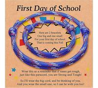Fuqimanman2020 2-3Pcs Back to School Bracelet for Mom Father Daughter Son First Day of School Matching Wish Knit Rope Nylon Woven Bracelet With Message Card-2pcs blue